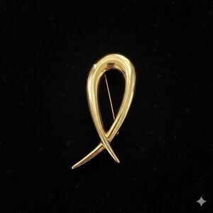 Large Vintage Gold Ribbon Brooch
